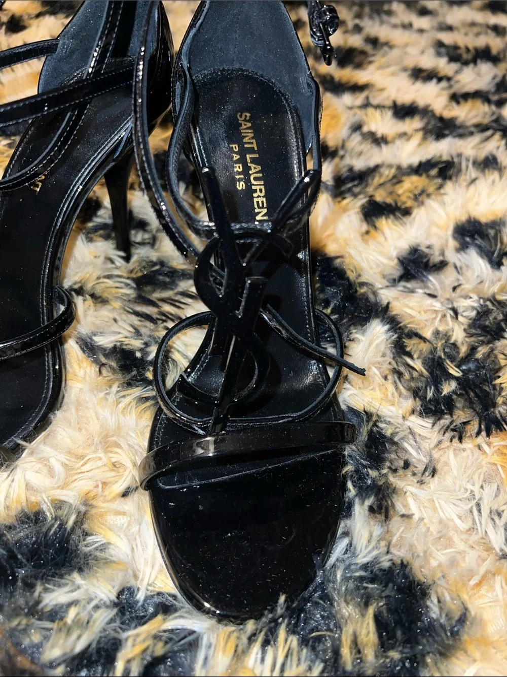 Saint Laurent Black Patent Leather Cassandra Sandal Heels 37.5 - Picture 4 of 16